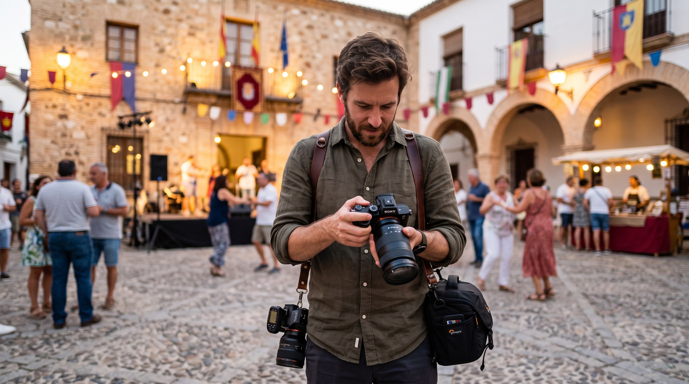 A professional photographer working at a cultural event