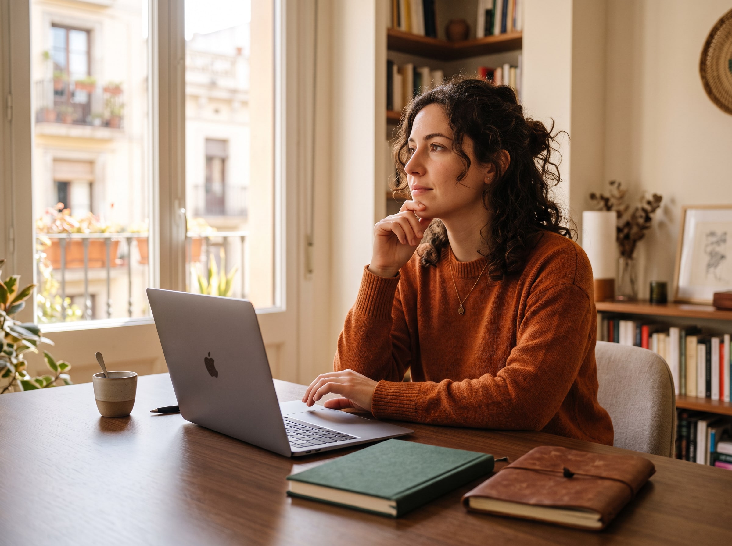 A female writer working at a desk