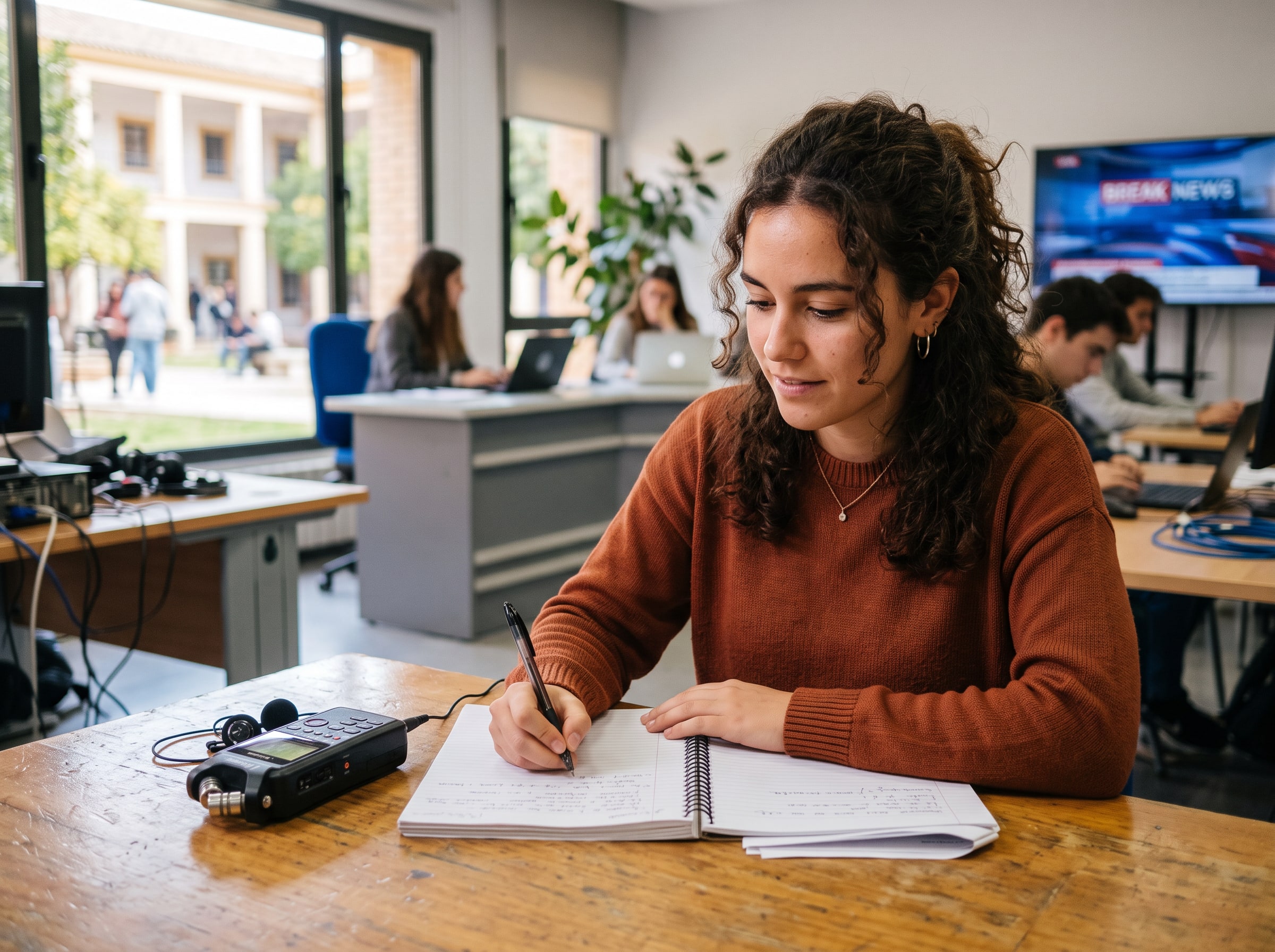 A journalism student taking notes