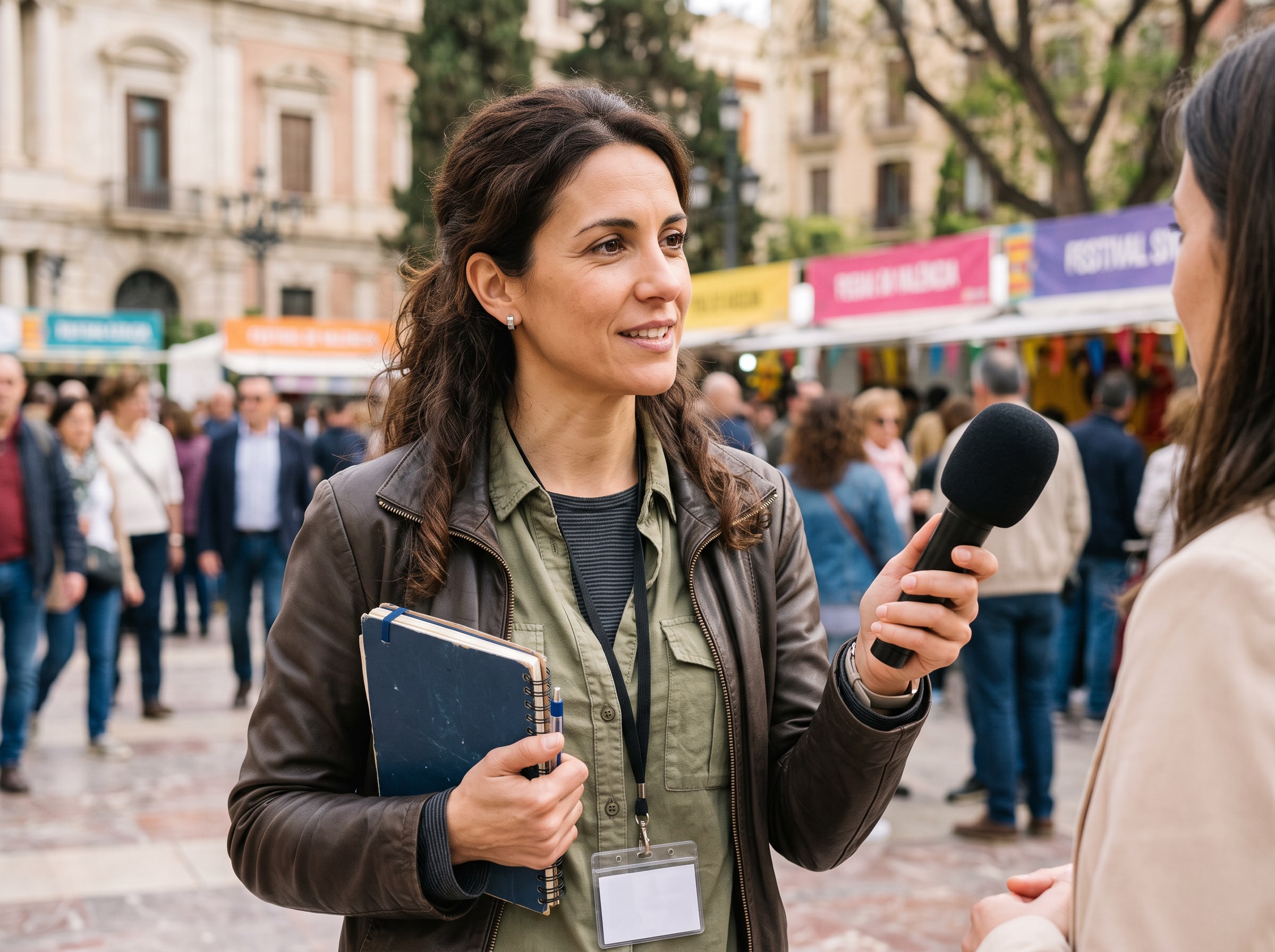A female journalist conducting an interview