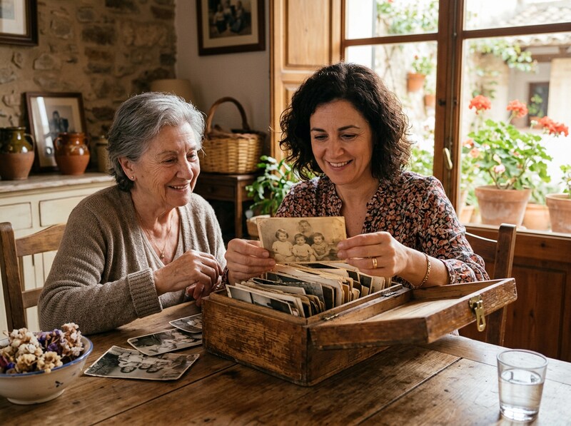 Person opening a family memory box