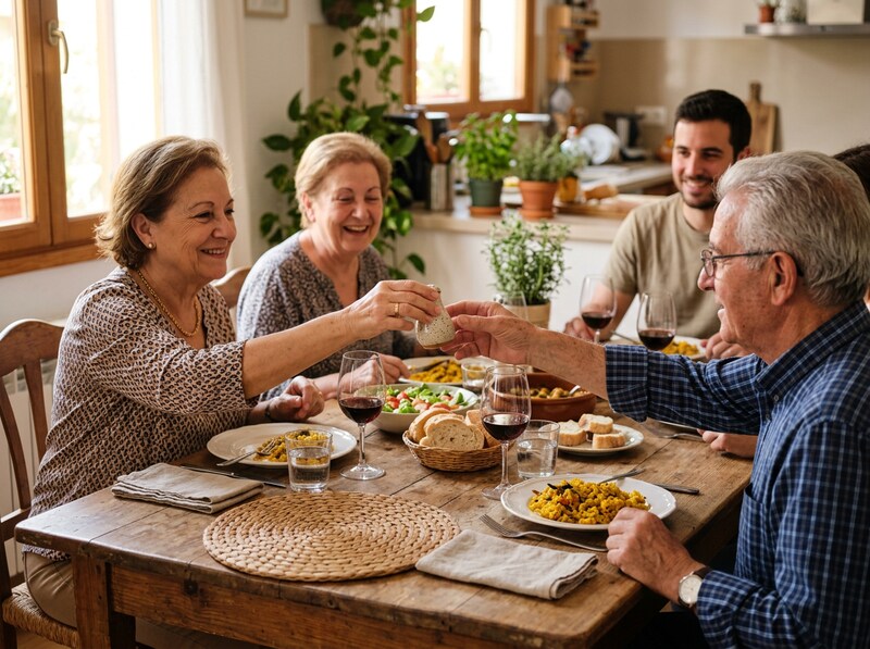 Family member passing salt at the table