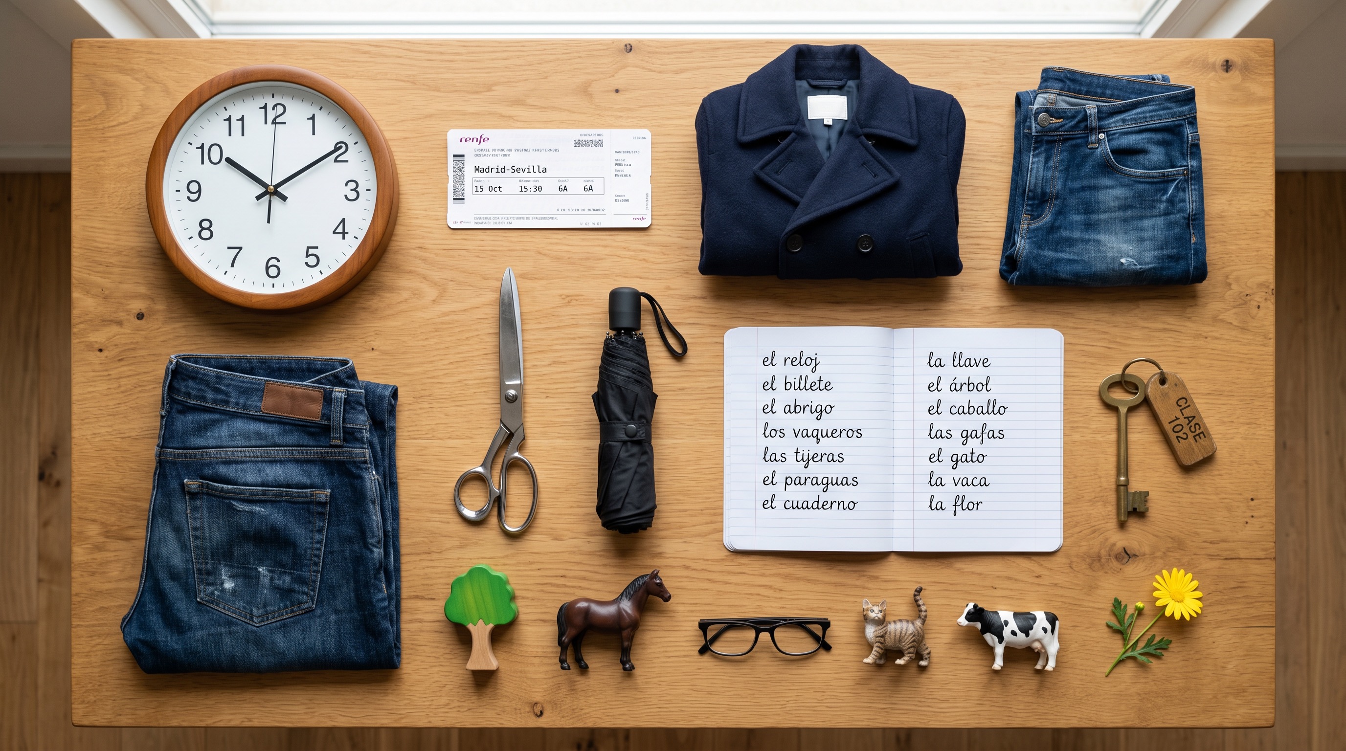 Vocabulary recap flat lay for Lesson 4 indefinite articles