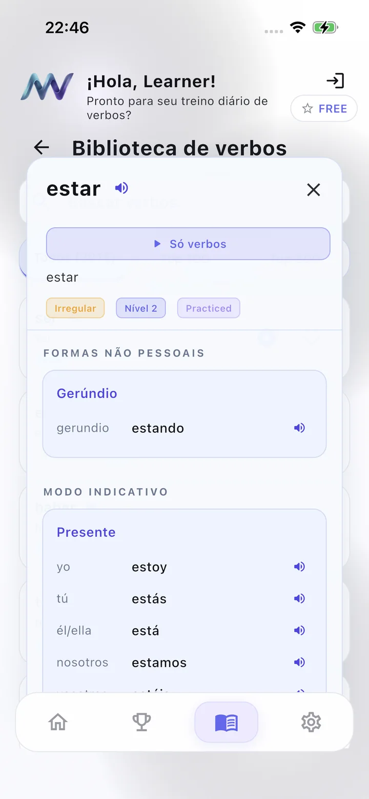 Biblioteca + conjugação MuyVerbs em português